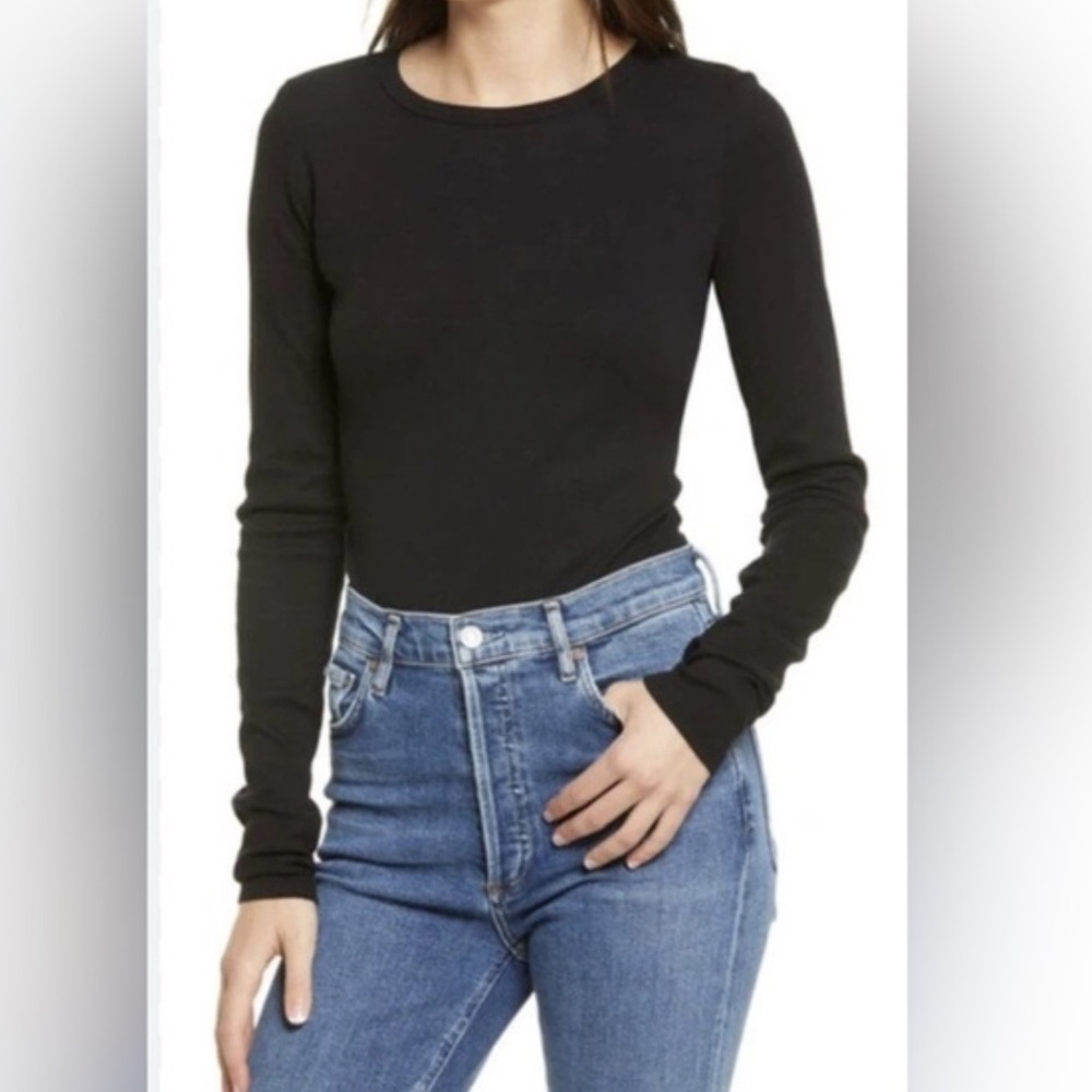 Agolde Leila Black Fitted Ribbed Knit Bodysuit XS